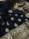Black color banarasi soft silk saree with rose gold zari weaving work