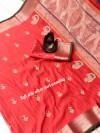 Peach color banarasi silk golden zari weaving saree with rich pallu
