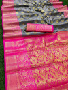 Gray color banarasi soft silk saree with rich pallu