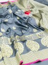 Gray color banarasi silk jecquard work saree with rich pallu