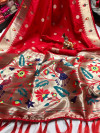 Red color pure paithani silk saree with zari work
