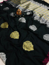 Black color soft lichi silk saree with golden and silver zari work