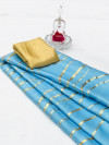 Sky blue color satin silk saree with floral print