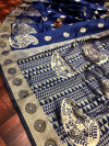 Navy blue color soft banarasi silk saree with golden zari weaving  rich pallu