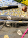 Gray color soft banarasi silk saree golden and silver zari weaving work