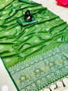 Parrot green color lichi silk saree with silver zari weaving work