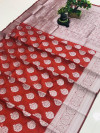 Red color soft cotton silk weaving saree with silver zari work