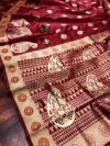 Maroon color soft banarasi silk saree with golden zari weaving  rich pallu