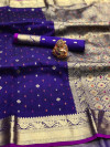 Royal blue color soft silk saree with zari work
