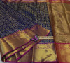 Navy blue color kanchipuram handloom silk saree with contrast rich pallu