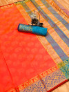 Orange color soft cotton saree with weaving border