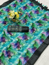 Multi color linen silk digital print saree with zari border work