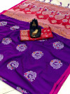 Purple color lichi silk saree with silver zari weaving work