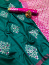 Rama green color soft lichi silk saree with zari weaving work