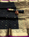 Black color soft silk saree with zari work