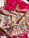 Rani pink color paithani silk saree with contrast minakari work