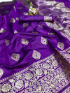 Purple color banarasi soft silk saree with rose gold zari weaving work
