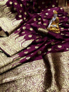 Magenta color soft banarasi lichi silk saree with golden zari work