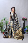 Black color soft banarasi silk saree with golden zari work