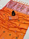 Orange color lichi silk saree with zari weaving rich pallu