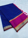 Royal blue color soft cotton silk saree with satin patta zari weaving border