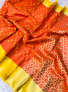 Orange color soft kora muslin silk saree