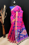 Pink color bhagalpuri cotton banarasi silk handloom weaving saree