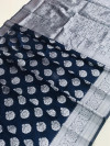 Navy blue color soft cotton silk weaving saree with silver zari work