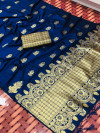 Navy blue color lichi silk saree with golden zari work