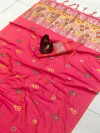 Peach color lichi silk saree with attractive silver zari weaving work
