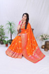 Orange color pure banarasi silk saree with golden zari work