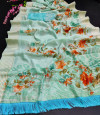 Sea green color soft linen cotton saree with exclusive broomless less