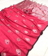 Peach color banarasi silk jacquard weaving saree with rich pallu