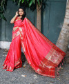 Pink color Soft banarasi silk saree with golden zari jacquard weaving work