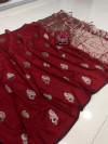 Maroon color banarasi silk jacquard weaving saree with rich pallu