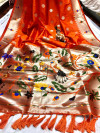 Orange color  pure paithani silk saree with zari work