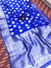Royal blue color Soft banarasi silk saree with silver zari work