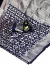 Navy blue color soft banarasi silk saree with silver zari weaving work