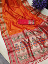 Orange color soft khicha silk weaving saree with meenakari woven pallu