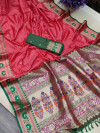 Gajari color soft khicha silk weaving saree with meenakari woven pallu