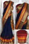 Navy blue color manipuri jecquard work saree with exclusive temple border