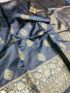 Gray color banarasi soft silk saree with rose gold zari weaving work