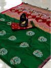 Green color lichi silk saree with silver zari weaving work