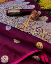 Magenta color soft banarasi silk saree golden and silver zari weaving work