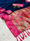 Navy blue color soft banarasi silk saree with golden and silver zari work