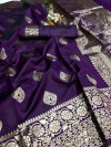 Magenta color banarasi soft silk saree with rose gold zari weaving work