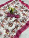 Multi color linen silk digital print saree with zari border work
