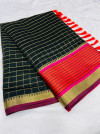 Black color soft cotton silk saree with satin patta zari weaving border