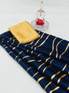 Navy blue color satin silk saree with floral print