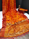 Orange color banarasi khicha silk weaving saree with zari work